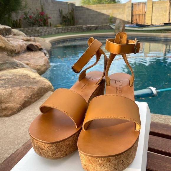 New in box K.Jaques platform leather cork wedge sandals size 40 (9.5-10) - Picture 4 of 12